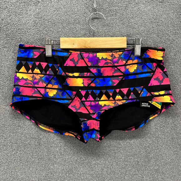TYR Short Swim Bottom Youth XL 14 16 Black Pink Floral Santa Rosa drawstrin - Picture 1 of 15